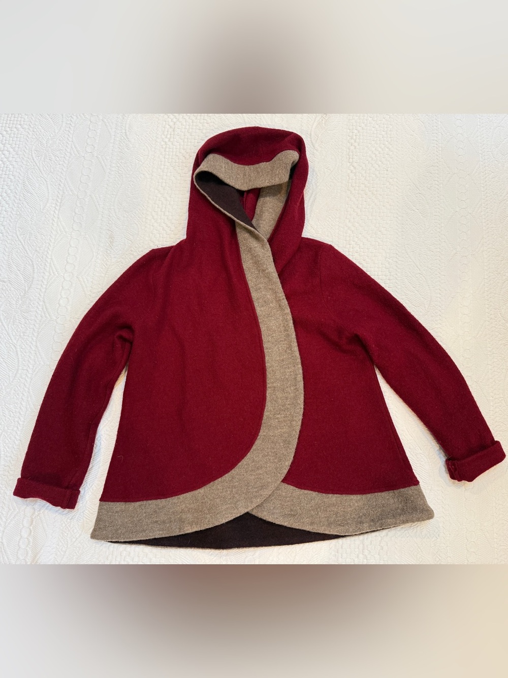 Anthropologie Rosie Neira Red Wool Hooded Cardigan Sweater Women’s Small